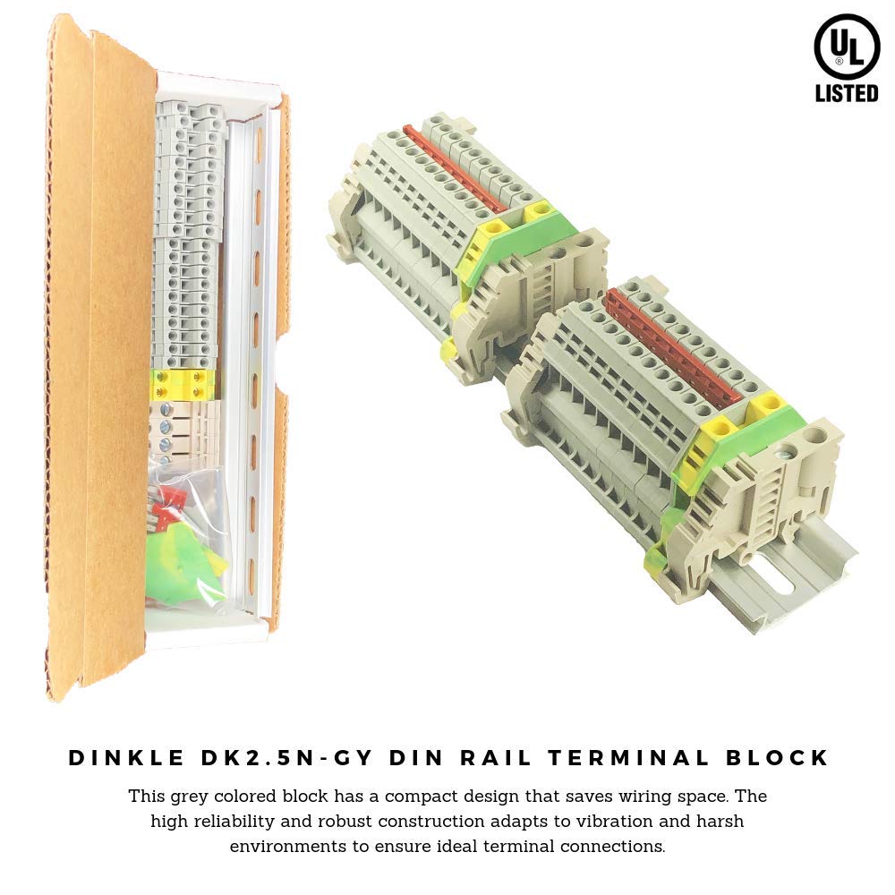Dinkle UL Gray DIN Rail Terminal Block Kit 20 DK2.5N 12 AWG Gauge 20A Terminal Blocks