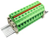 Dinkle Combiner DK10N-GN 10 Gang with Jumper Inserted DIN Rail Terminal Blocks, 6-20 AWG, 60 Amp, 600 Volt Green Bus Bar Busbar