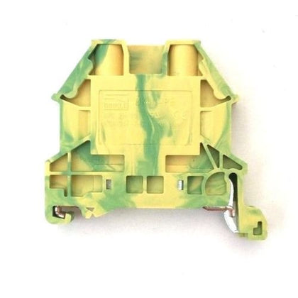 Dinkle DK2.5N-PE DIN Rail Grounding Terminal Block with Cover DK2.5NC-PE Screw Type Green Yellow IEC 630V UL 30A 10-28AWG, Pack of 25
