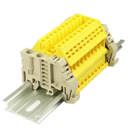 ICI Dinkle Assembly DK2.5N-YW 10 Gang Box Connector DIN Rail Terminal Blocks, 12-22 AWG, 20 Amp, 600 Volt Separate Circuits Yellow
