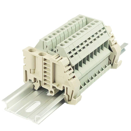 Dinkle Assembly DK2.5N-S13109 10 Gang Box Connector DIN Rail Terminal Blocks, 12-22 AWG, 20 Amp, 600 Volt Separate Circuits Gray Grey