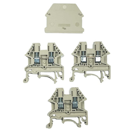 ICI Dinkle DK2.5N 3 Pieces DIN Rail Terminal Block with End Cover DK4NC Screw Type Beige UL 12-22AWG, 20A, 600V