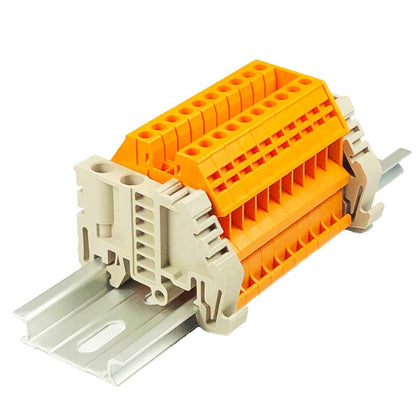 ICI Dinkle Assembly DK2.5N-OR 10 Gang Box Connector DIN Rail Terminal Blocks, 12-22 AWG, 20 Amp, 600 Volt Separate Circuits Orange
