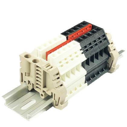 Dinkle Combiner DK2.5N White/Black Positive 5 Gang Negative 5 Gang Box Connector DIN Rail Terminal Blocks, 10-22 AWG, 30 Amp, 600 Volt, Common Positive Circuits, Common Negative Circuits