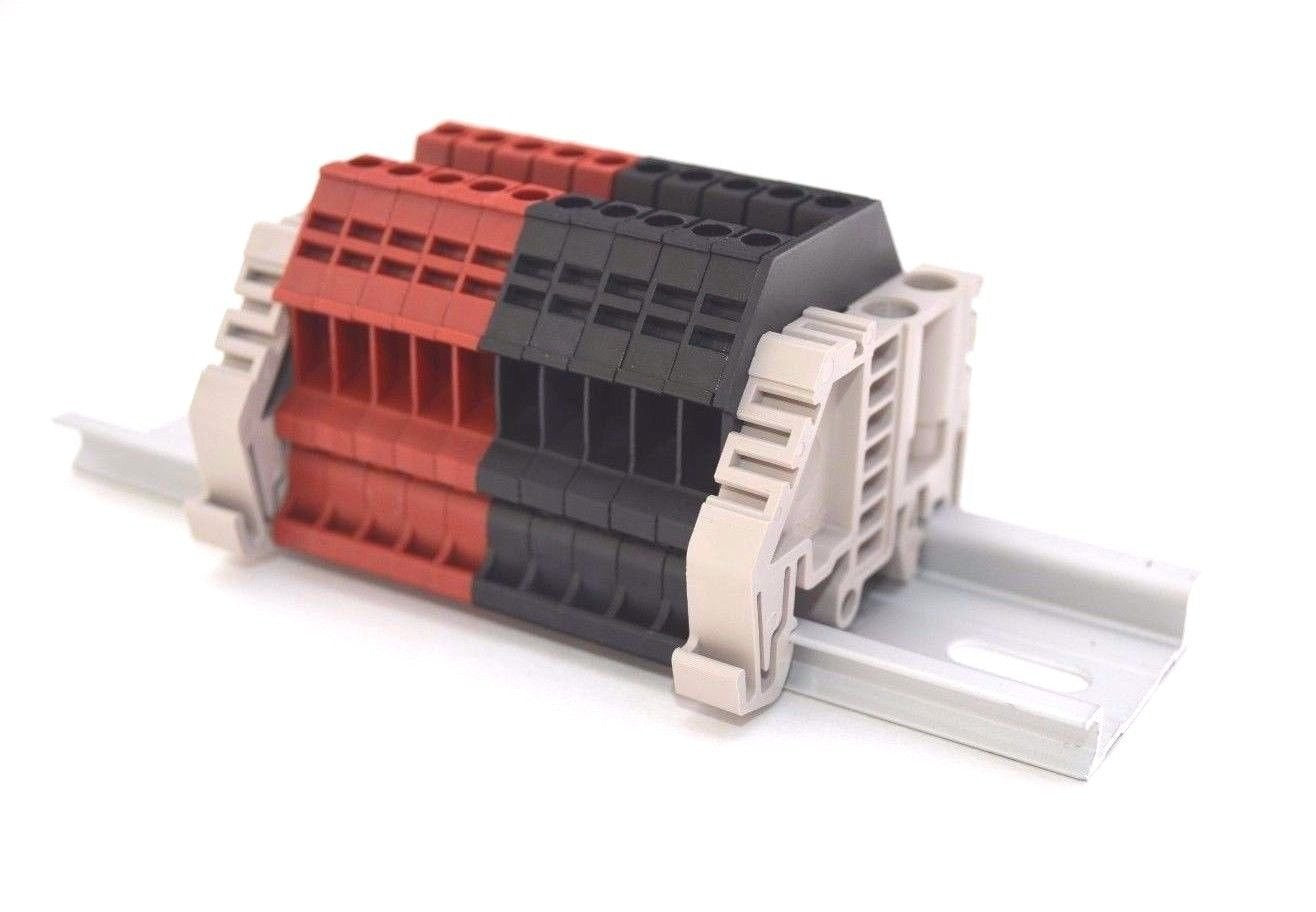 Dinkle DK4N-BK DIN Rail Terminal Blocks - 10 Pieces, 10 AWG, 30A 600V, Black