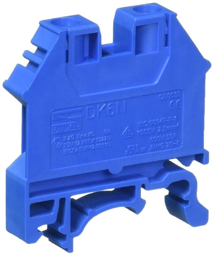 Dinkle DK6N-BL DIN Rail Terminal Block Screw Type UL 600V 50A 8-20AWG, Blue (Pack of 100)
