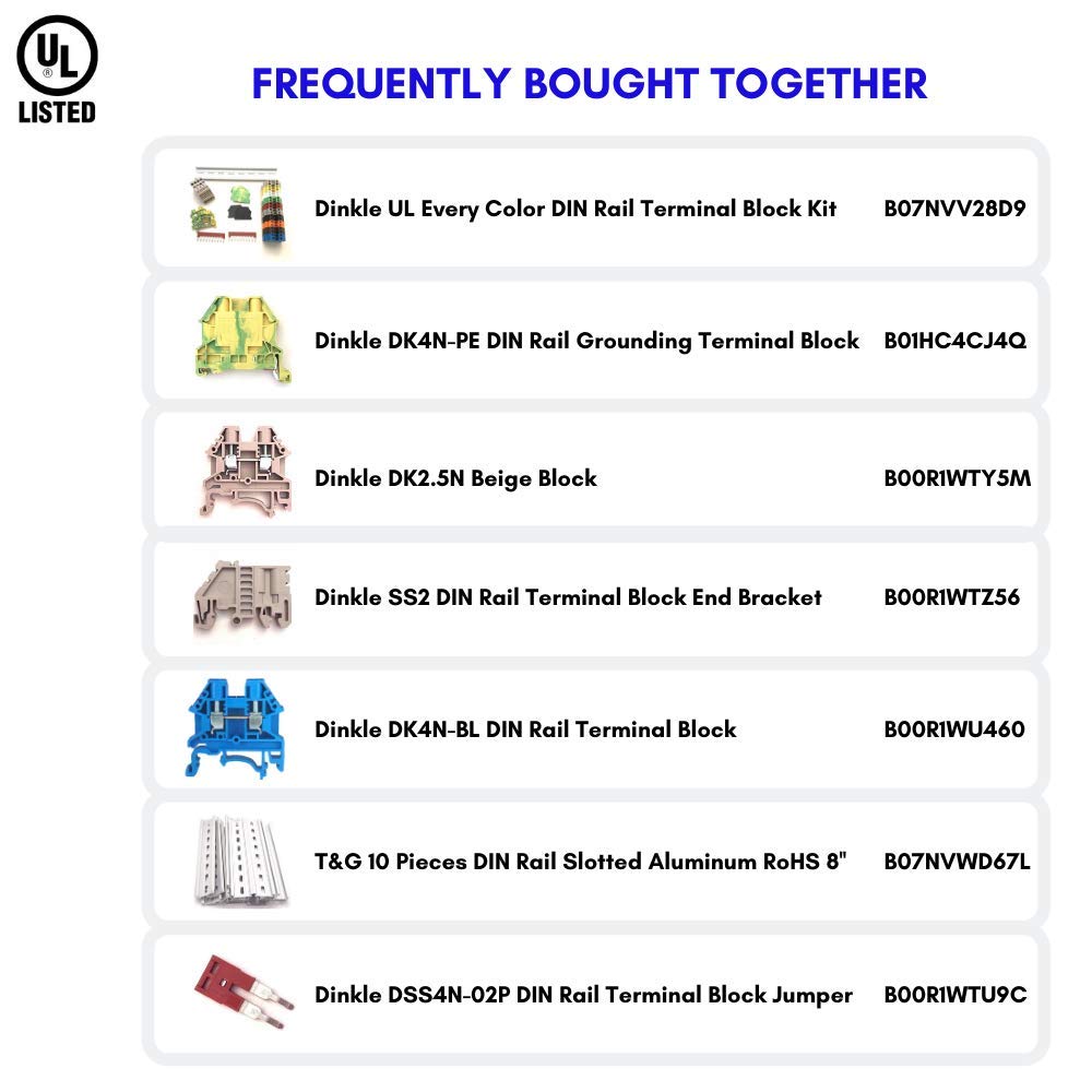 UL Listed DIN Rail Terminal Block Kit #1 Dinkle 20 DK2.5N 12