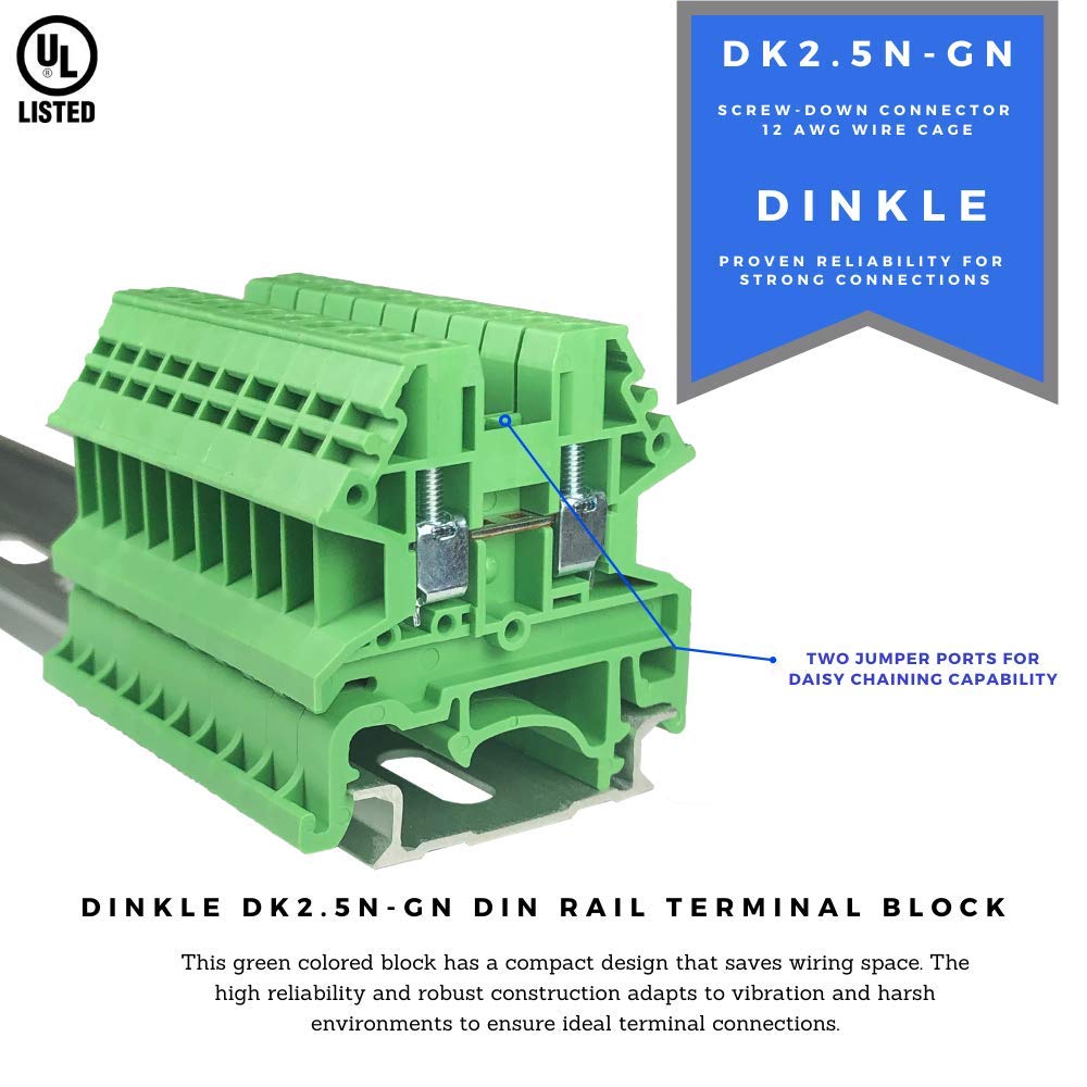 Power Distribution Terminal Blocks 10 Gang Blue DIN Rail Dinkle 12AWG 20A 600V E - Foto 3