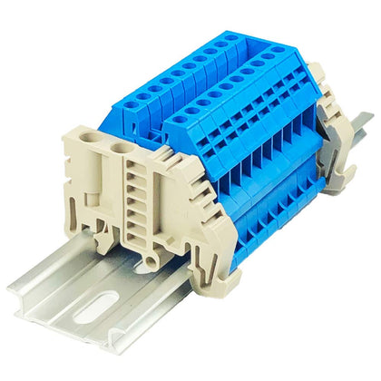 Dinkle Assembly DK2.5N-BL 10 Gang Box Connector DIN Rail Terminal Blocks, 12-22 AWG, 20 Amp, 600 Volt Separate Circuits Blue