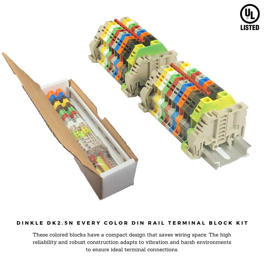 Dinkle Dinkle UL Every Color DIN Rail Terminal Block Kit 20 DK2.5N 12 AWG Gau ...