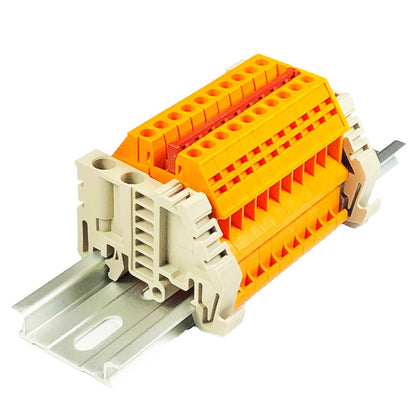 ICI Dinkle Power Distribution DK2.5N-OR 10 Gang Box Connector DIN Rail Terminal Blocks, 12-22 AWG, 20 Amp, 600 Volt Solar Combiner Orange