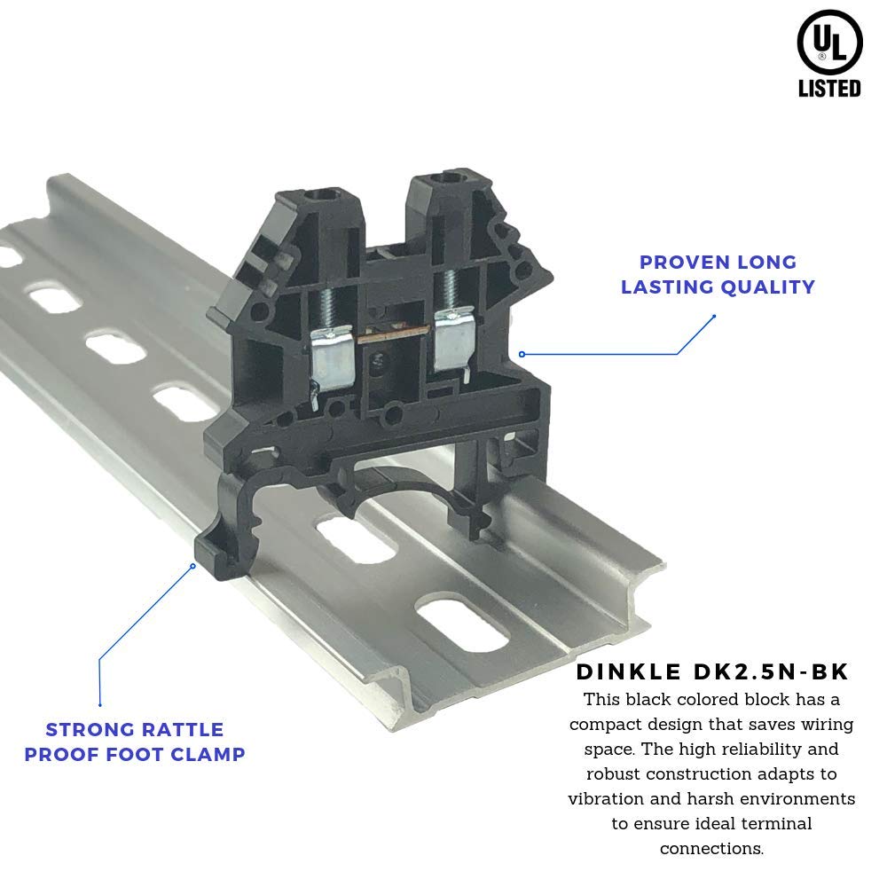 Power Distribution Terminal Blocks 10 Gang Blue DIN Rail Dinkle 12AWG 20A 600V E - Foto 2